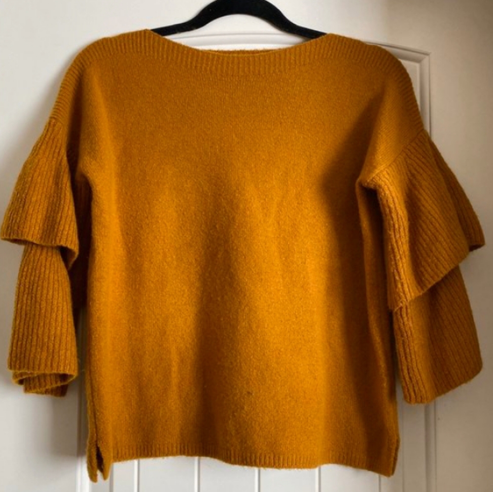Orange Ruffled-Sleeve Madewell Sweater